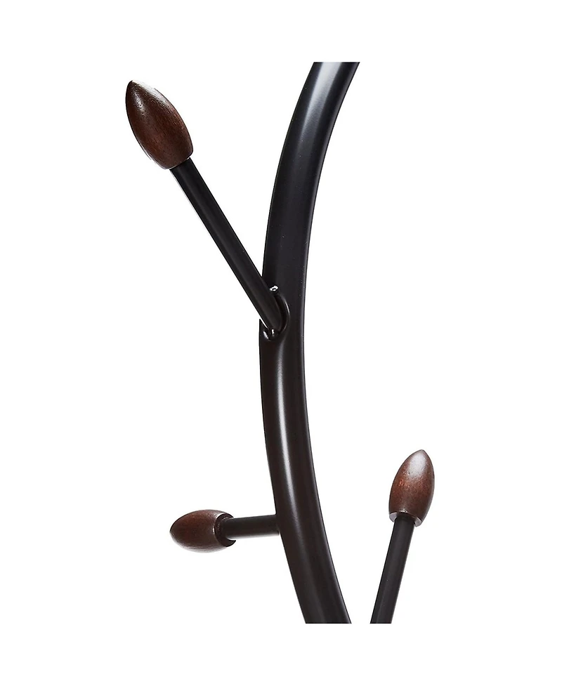 Kings Brand Furniture Black Metal & Walnut Wood Hall Tree Coat & Hat Rack Stand