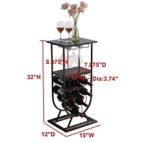Kings Brand Furniture Freestanding Floor Wine Rack Console Table with Glass Holder, Wine Holder Stand for 9 Bottles, Pewter/Marble