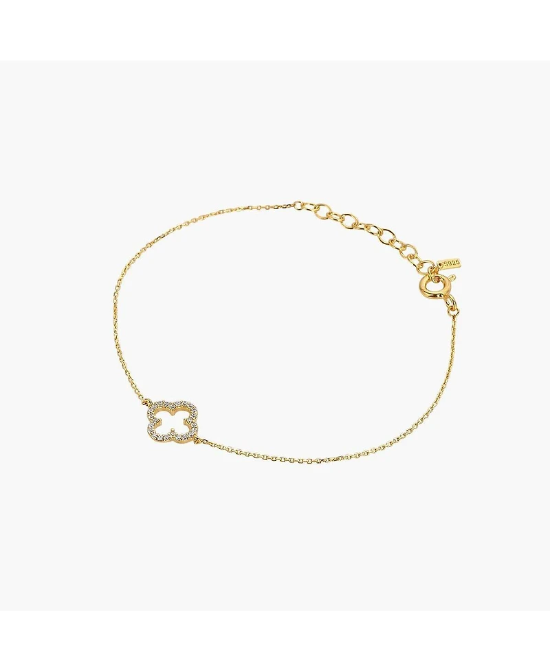 Sterling Silver 18k Gold Plated Aria Clover Bracelet – Summer Ready, Lightweight, Stackable Bracelet, Gift for Her