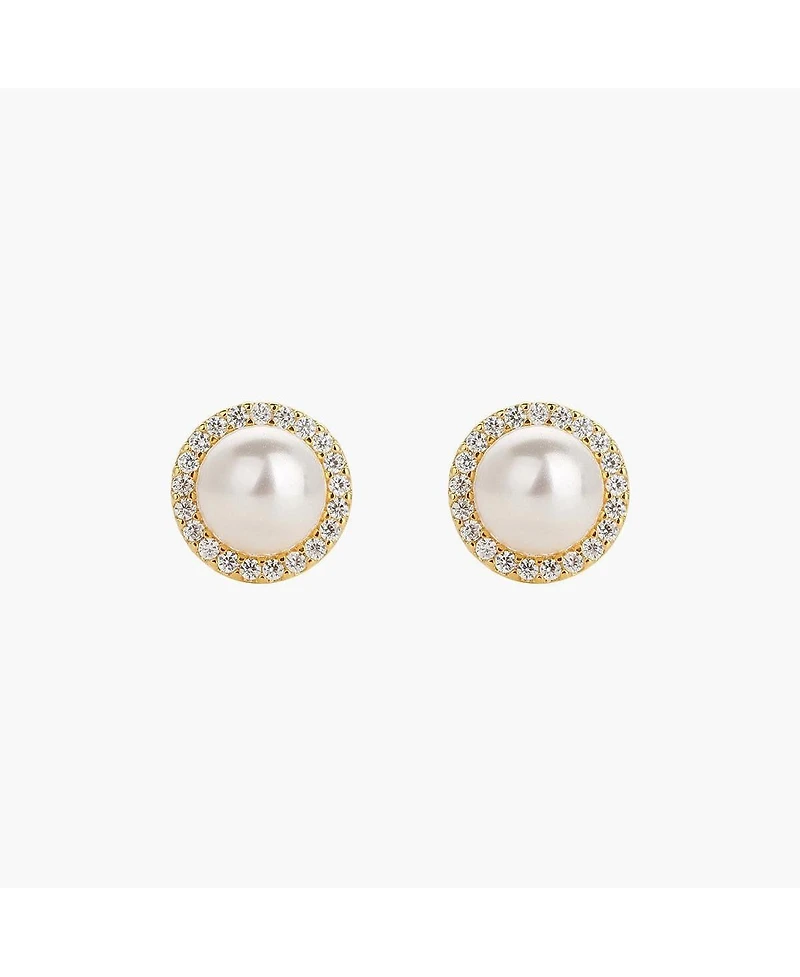 Sterling Silver 18k Gold Plated Eleanor Pearl Stud Earrings