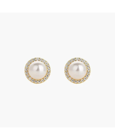 Sterling Silver 18k Gold Plated Eleanor Pearl Stud Earrings