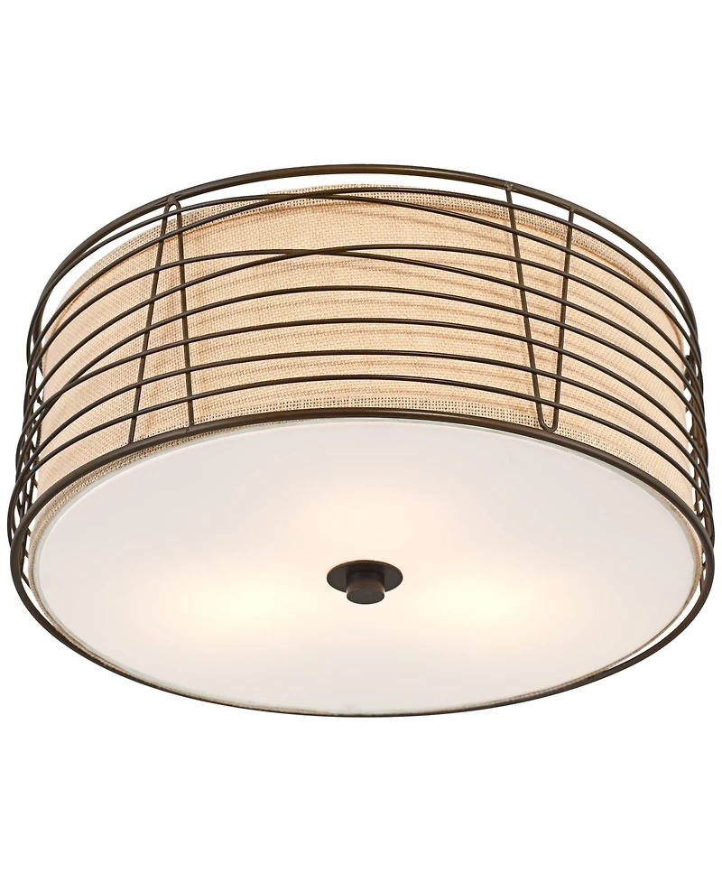Franklin Iron Works Marlowe 18" Modern Semi Flush-Mount Ceiling Light Fixture Kitchen Foyer Drum Brown Bronze Finish Metal