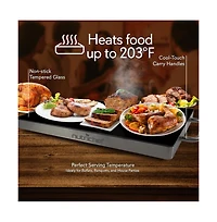 NutriChef Electric Warming Tray with Non-Stick, Heat-Resistant Glass Plate, 14.5" x 8.6" Heating Surface - PKWTR15