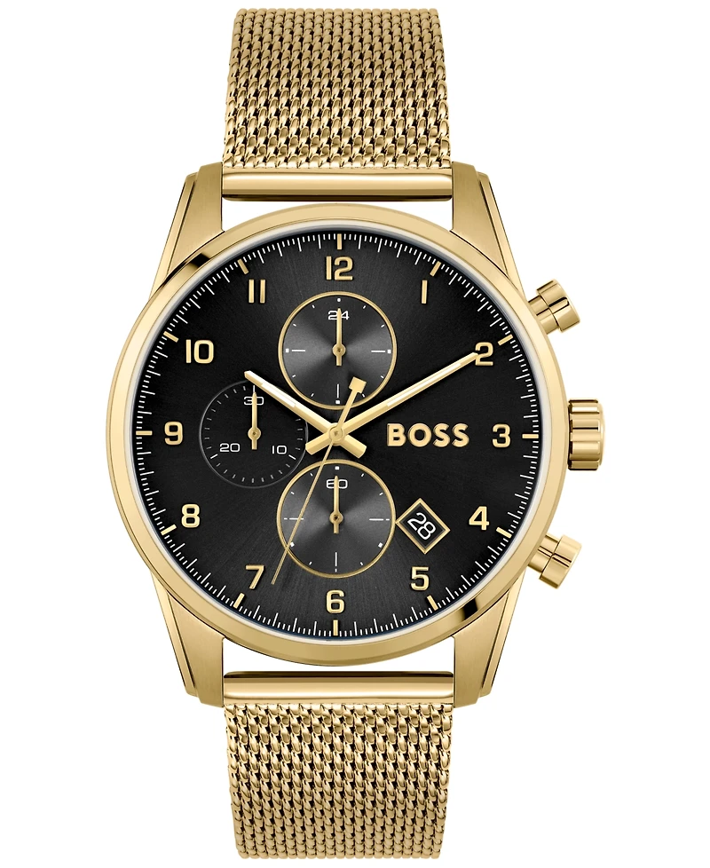 Hugo Boss Men's Skymaster Gold-Tone Stainless Steel Mesh Bracelet 44mm