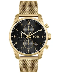Hugo Boss Men's Skymaster Gold-Tone Stainless Steel Mesh Bracelet 44mm