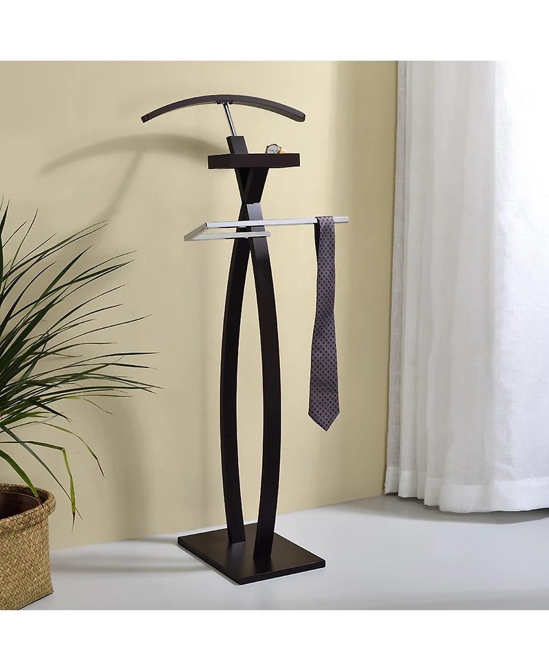 Kings Brand Furniture - Curved Suit Rack Valet Stand, Clothes Rack, Clothing Organizer, Jacket Hanger, Chrome/Walnut
