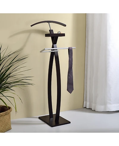 Kings Brand Furniture - Curved Suit Rack Valet Stand, Clothes Rack, Clothing Organizer, Jacket Hanger, Chrome/Walnut