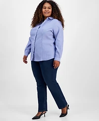 Jones New York Plus Cotton Striped Button-Front Shirt