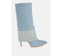 Mike Drop Diamante & Rhinestones Denim Boots