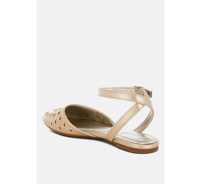 Chalcis Metallic Eyelet Detail Flat Sandals