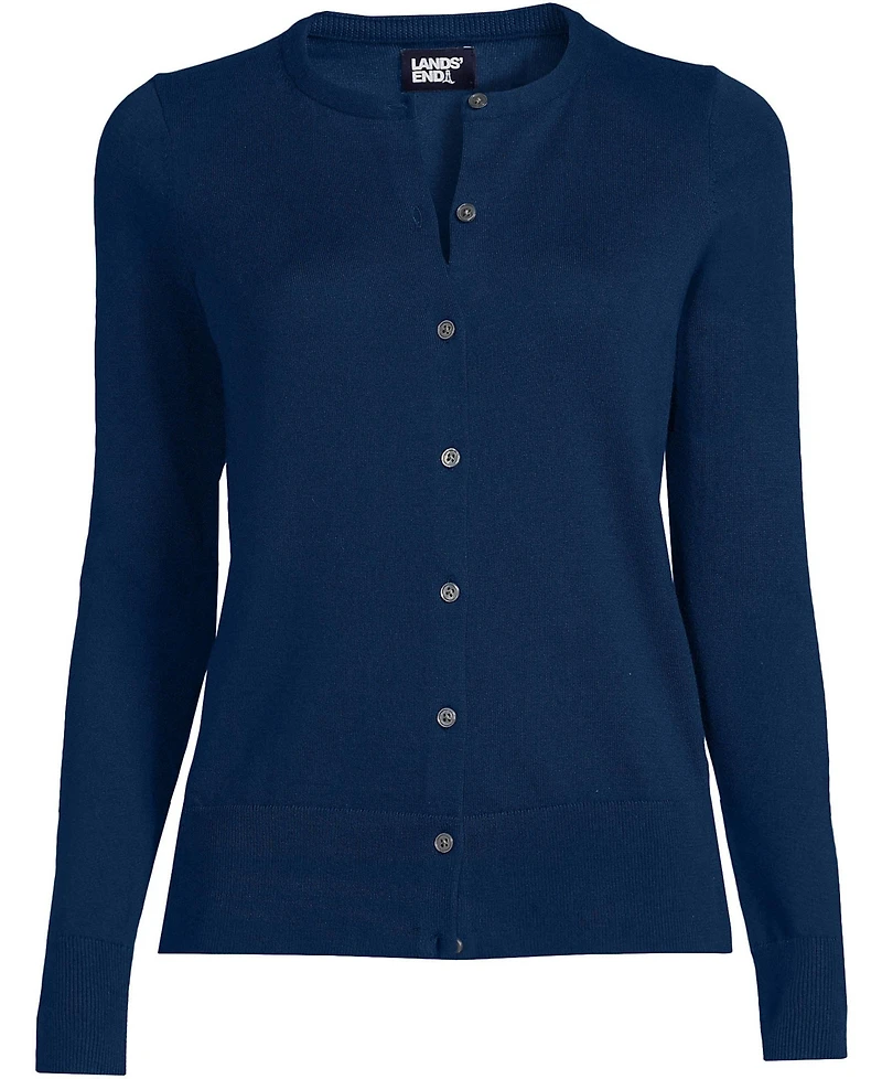 Lands' End Plus Fine Gauge Cotton Cardigan Sweater