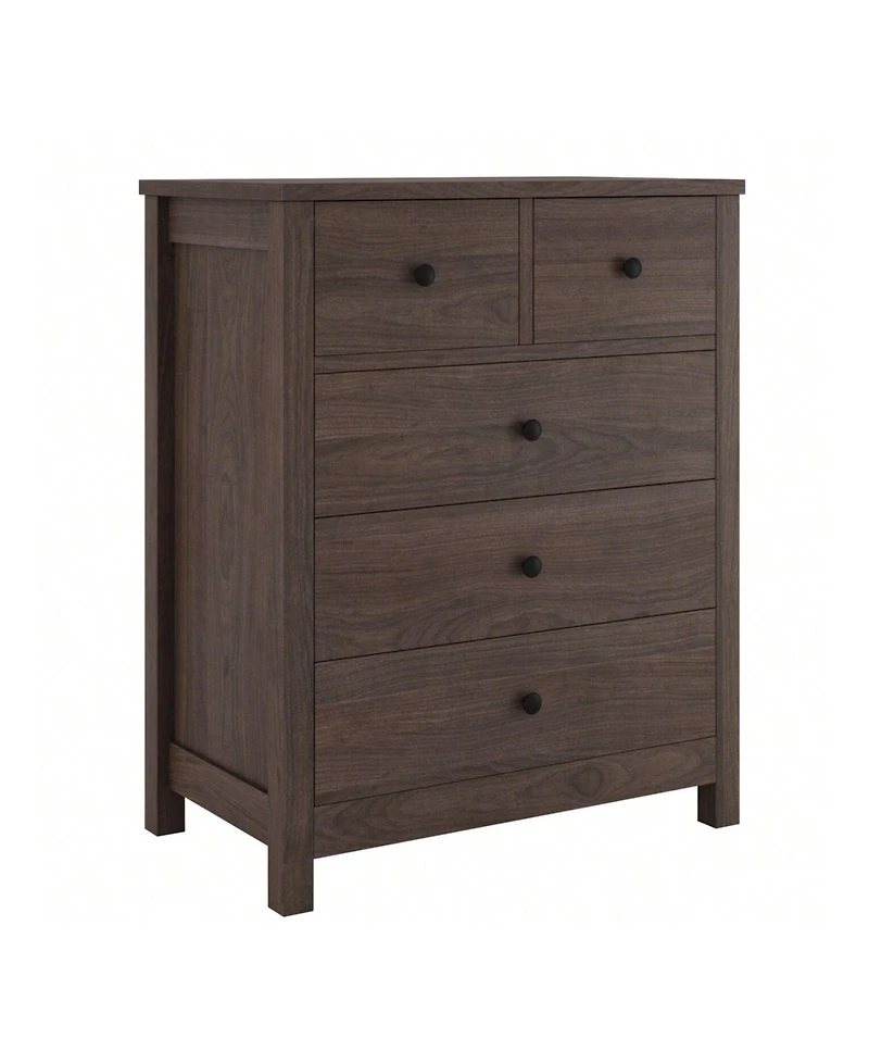 Chest Of Drawers With 5 Drawers, Wood Dresser Organizer With Metal Handle, Modern Dresser For Bedroom, Living Room,Entryway, Hallway, Home Office,, An