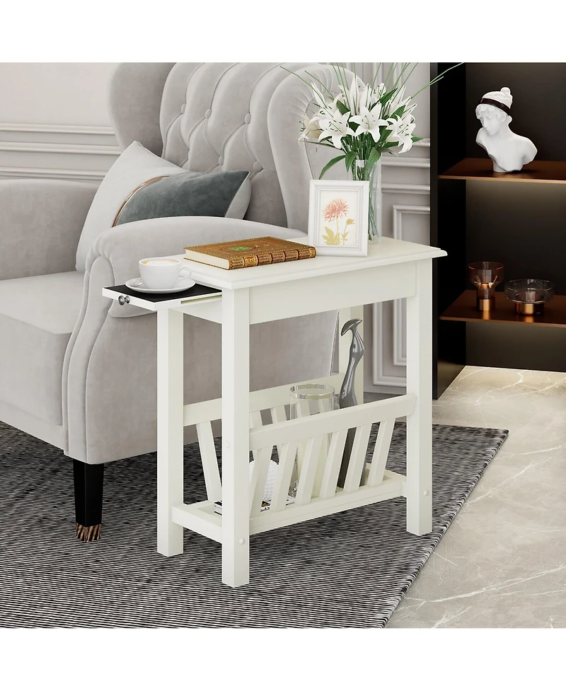 Gymax Side Table End Table Nightstand w/ Bottom Storage Shelf & Rubber Wood Legs