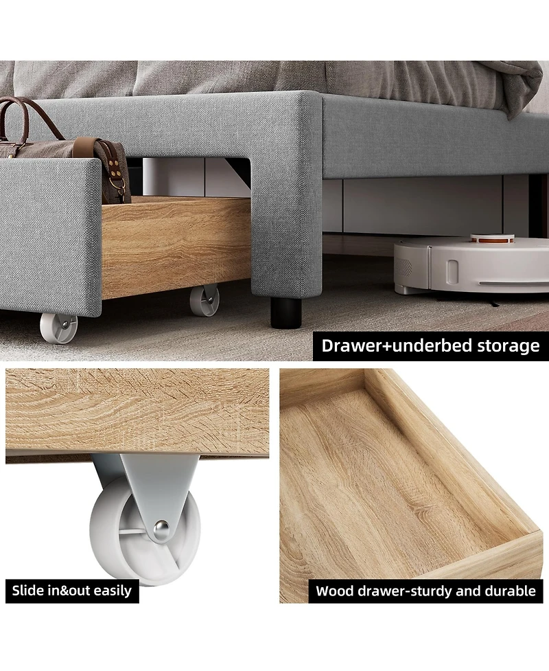 gaomon Full Size Bed Frame with 2 Storage Drawers, Upholstered Mattress Foundation with Storage Headboard and Charging Station