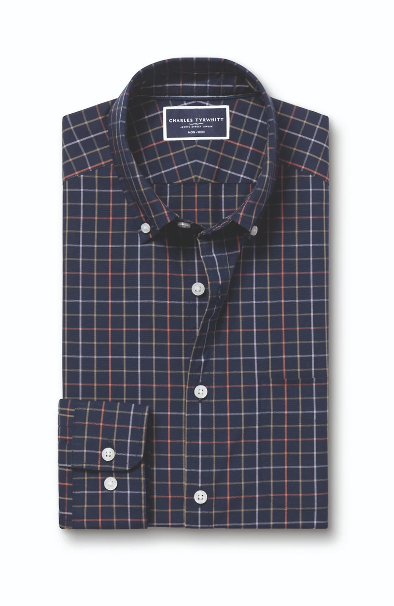 Charles Tyrwhitt Men's Slim Fit Plaid Check Non-Iron Stretch Poplin Shirt
