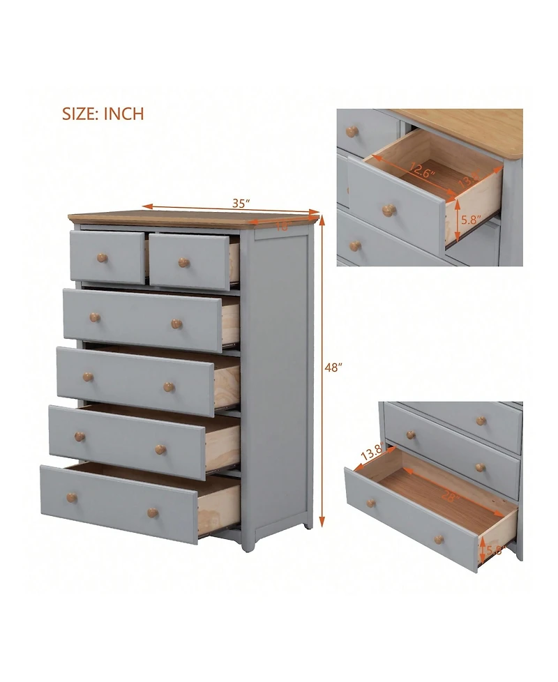 gaomon Wooden Chest With 6 Drawers Wood Rustic Tall Chset Storage Cabinet Dressers Organizer For Bedroom Hallway Living Room