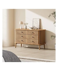 6 Drawer Dresser, Horizontal Chests Of Double Drawers For Bedroom, Mid Century Dresser With Black Handles And Wooden Legs, Storage Drawer Organizer Fo