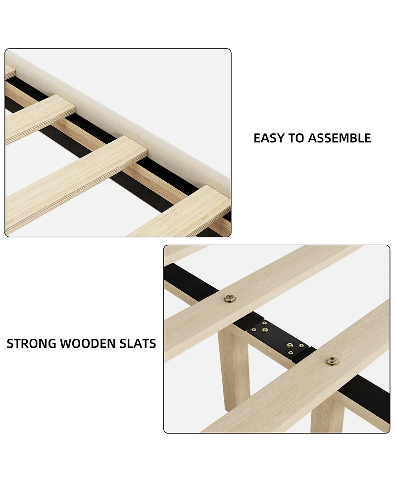 gaomon Linen Fabric Upholstered Bed Frame, Modern Platform Bed Mattress Foundation with Adjustable Headboard