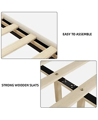 gaomon Linen Fabric Upholstered Bed Frame, Modern Platform Bed Mattress Foundation with Adjustable Headboard