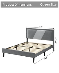gaomon Queen Size Bed Frame, with Adjustable Height Headboard, with Strong Wooden Slats