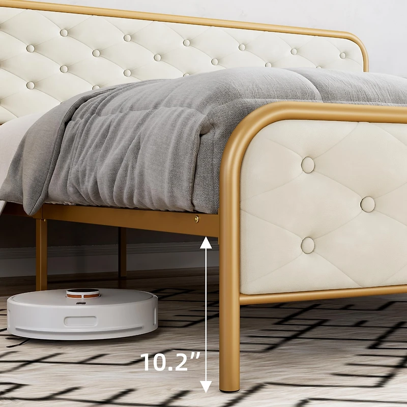 gaomon Upholstered King Size Bed Frame, Velvet Upholstery Platform Bed with Button Tufted Curved Headboard, Sturdy Wooden Slats