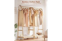 gaomon Bamboo Freestanding Clothes Rack with Storage Shelf and Hanging Rod, Portable and Space-Saving Garment Organizer for Entryway, Bedroom, Living