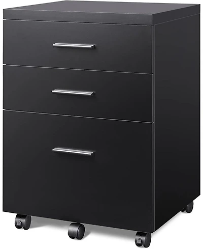 3 Drawer File Cabinet for Home Office, Wood Under Desk Filing Cabinet, Rolling Printer Stand with Wheels