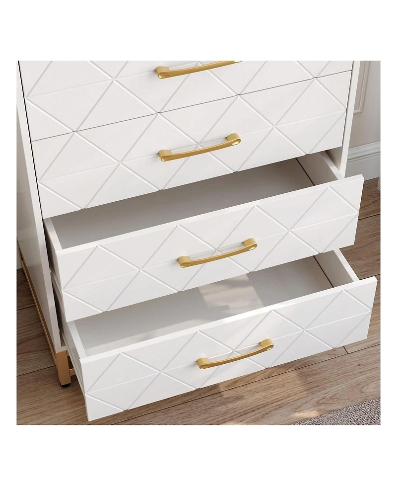 Dresser For Bedroom With 4 Drawers And Metal Handle,Chest Of Drawers, Sturdy Frame Modern Bedroom Furniture, Wood Dressers With Drawers