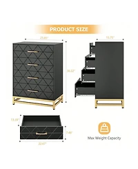 Dresser For Bedroom With 4 Drawers And Metal Handle,Chest Of Drawers, Sturdy Frame Modern Bedroom Furniture, Wood Dressers With Drawers