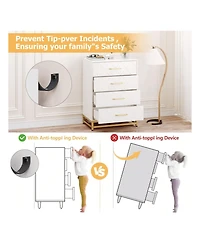 Dresser For Bedroom With 4 Drawers And Metal Handle,Chest Of Drawers, Sturdy Frame Modern Furniture, Wood Dressers