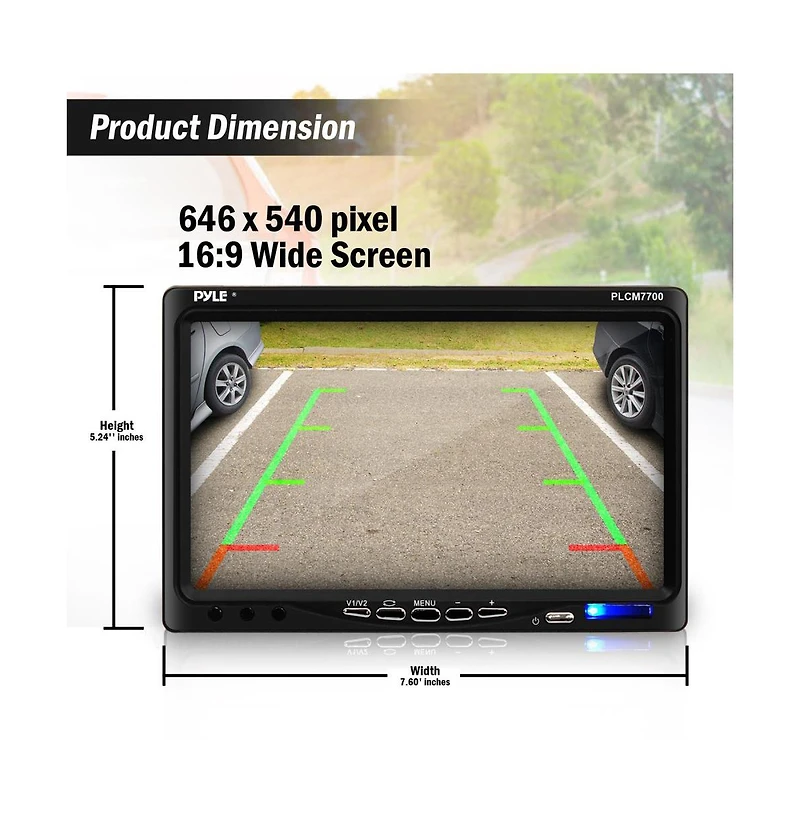 Pyle Car Backup Camera & Monitor Display Kit - 7" Lcd, Waterproof Night Vision, Distance Scale Lines (PLCM7700)