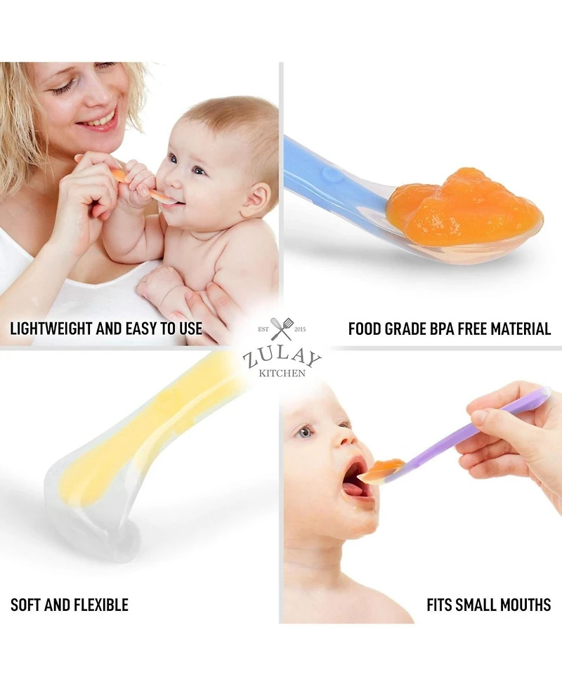 Zulay Kitchen 6 Pack Silicone Baby Spoon - First Stage Baby Feeding Spoon