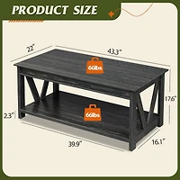 Wlive Farmhouse Coffee Table,Living Room Table with Storage,43 in Wood Center Table with V-Shaped Frame for Home Office,Apartment,Charcoal Black