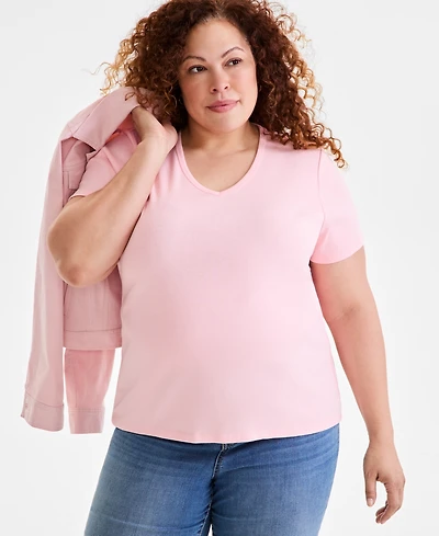 Style & Co Plus Size Short-Sleeve V-Neck Top, Exclusively at Macy's