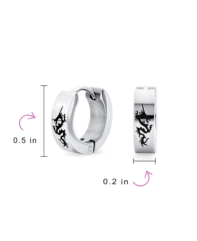 Bling Jewelry Mens Dragon Hoop Huggie Earrings Laser Gold Tone Stainless Steel