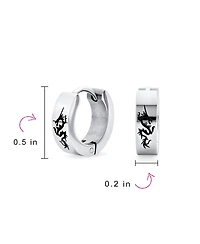 Bling Jewelry Mens Dragon Hoop Huggie Earrings Laser Gold Tone Stainless Steel