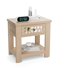 Gymax Side End Table Nightstand w/ Drawer Wood for Living Room Bedroom Rustic