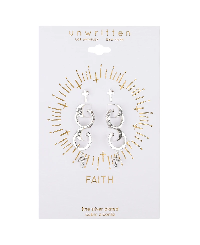 Unwritten Cubic Zirconia Cross Stud and Hoop Earring Set