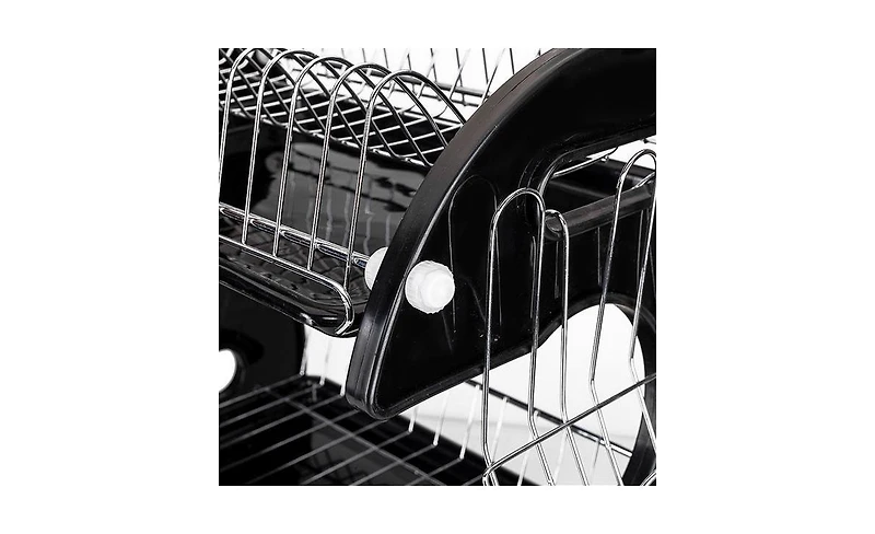 2-Tier Dish Drying Rack – Dual-Layer Dish, Bowl, and Utensil Organizer with Drain Tray, Black Steel
