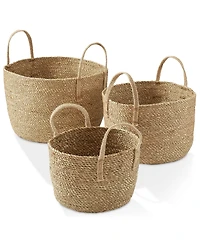 Casafield (Set of 3) Braided Seagrass Basket Planters, Natural Woven Storage Bins for Boho Home Decor, Indoor Plant Pot Covers