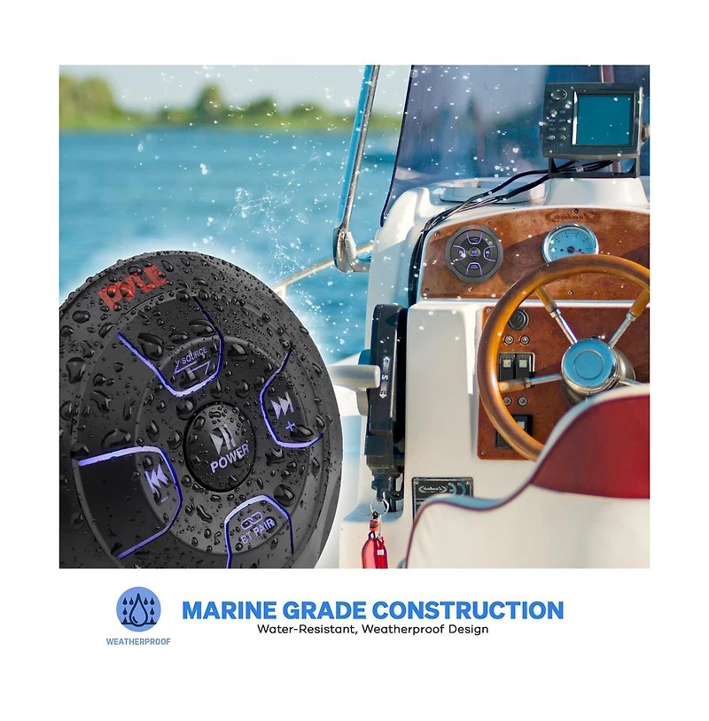 Pyle Wireless Bt Audio Controller, Waterproof Marine Receiver Remote
