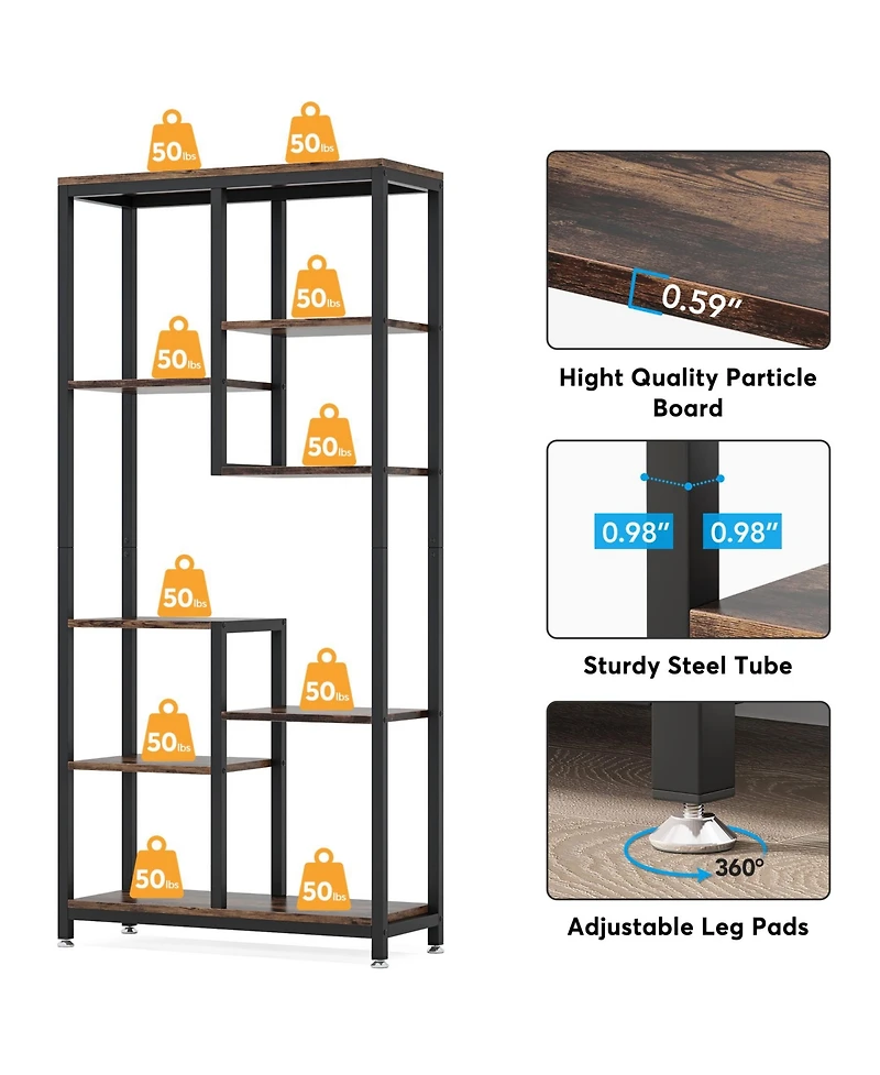 Tribesigns Industrial 8-Shelf Open Bookcase Storage Display Book Shelves, 6-Tier Tall Bookshelf Bookcase