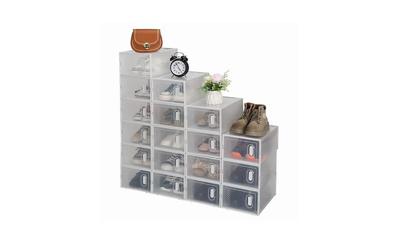 Stackable Shoe Storage Boxes – 18 Clear Plastic Bins with Lids for Closet or Underbed Shoe Organization