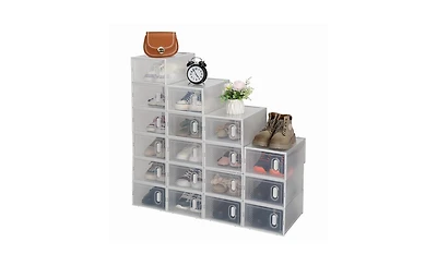 Stackable Shoe Storage Boxes – 18 Clear Plastic Bins with Lids for Closet or Underbed Shoe Organization