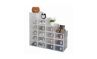 Stackable Shoe Storage Boxes – 18 Clear Plastic Bins with Lids for Closet or Underbed Shoe Organization