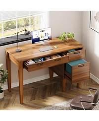 Tribesigns 47" Computer Desk with 3 Drawers, Farmhouse Office Desk with Storage, Wood Teacher Desk Writing Table with File Drawers for Home Office, Be