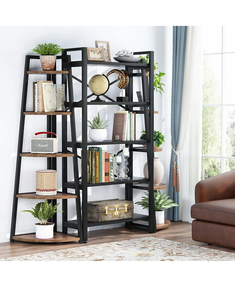 Tribesigns 5 Tier Industrial Corner Bookshelf Bookcase,70 inch Tall Shelf,Industrial Ladder Shelf Plant Stand