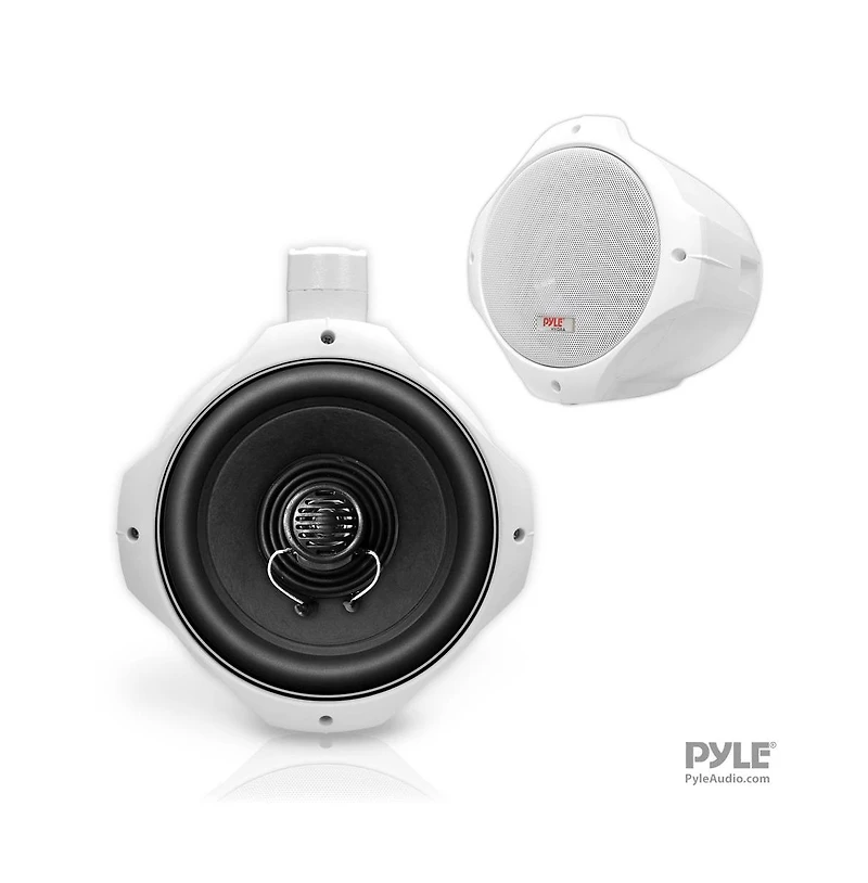 Pyle 8" Marine Wakeboard Tower Speakers - 300W Waterproof, Dual Bullet Style, White (PLMRW85
