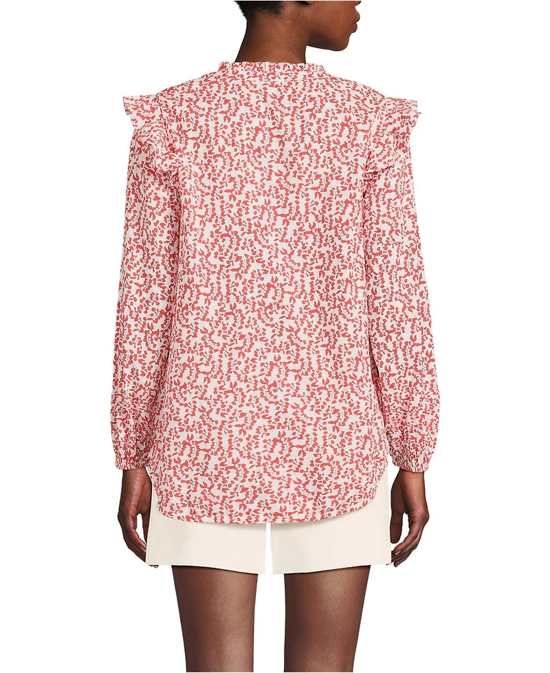 Lands' End Women's Cotton Voille Ruffle Front Blouse