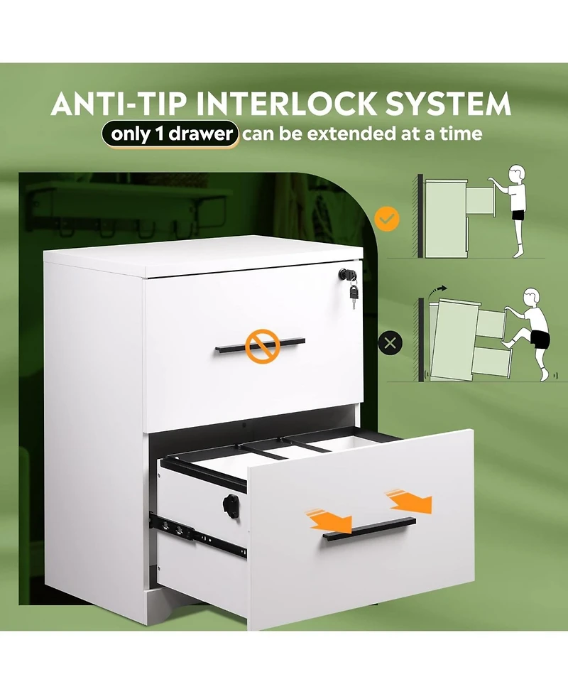 2-Drawer Wood Lateral File Cabinet with Lock for Office Home